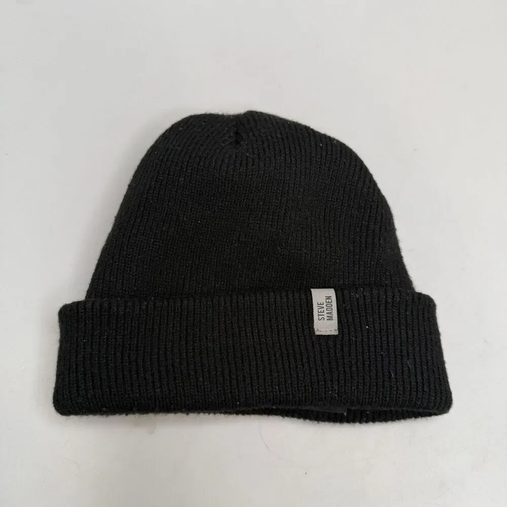 Steve Madden Women's Black Knit Beanie 100% Acrylic OSFA Winter Hat